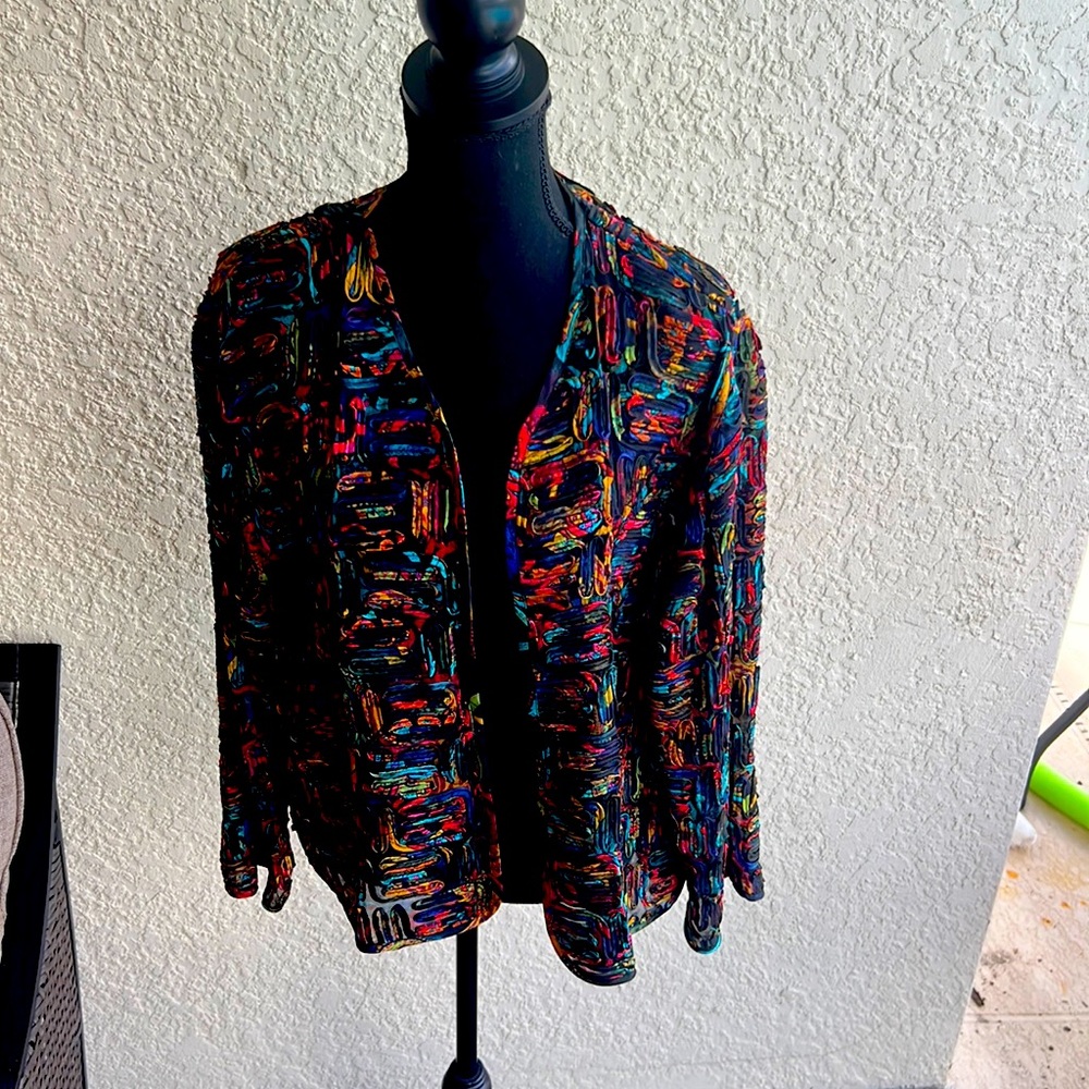 CHICOS MULTICOLOR SHEER JACKET